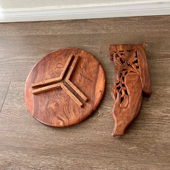 Vintage Indian Hand Carved Wooden Folding Side Table 13 Inch Tall - Picture 11 of 12